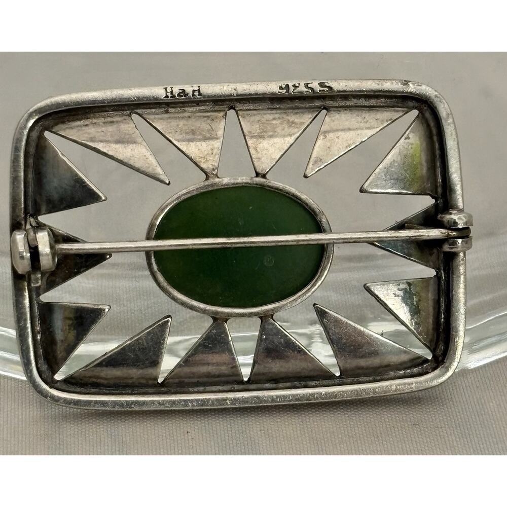 Hans Hansen Ha. H Sterling Jade Cutout Modernist BROOCH Denmark Rare Early 40’s - Picture 4 of 5